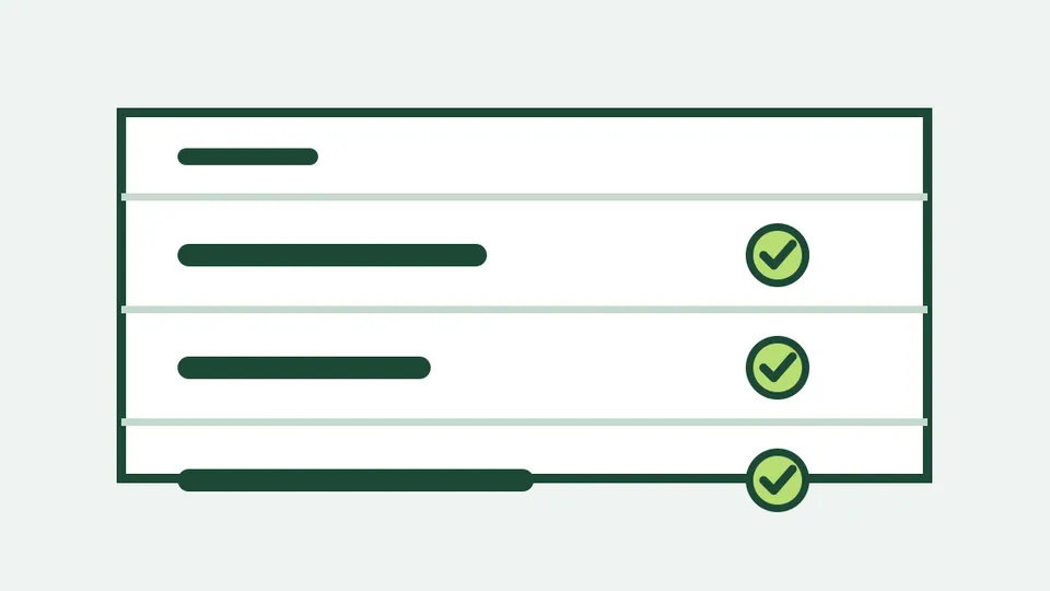 An original abstract comparison checklist with three horizontal decision rows