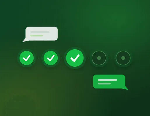 A five-step WhatsApp Business API setup flow with completed checkmarks and chat bubbles