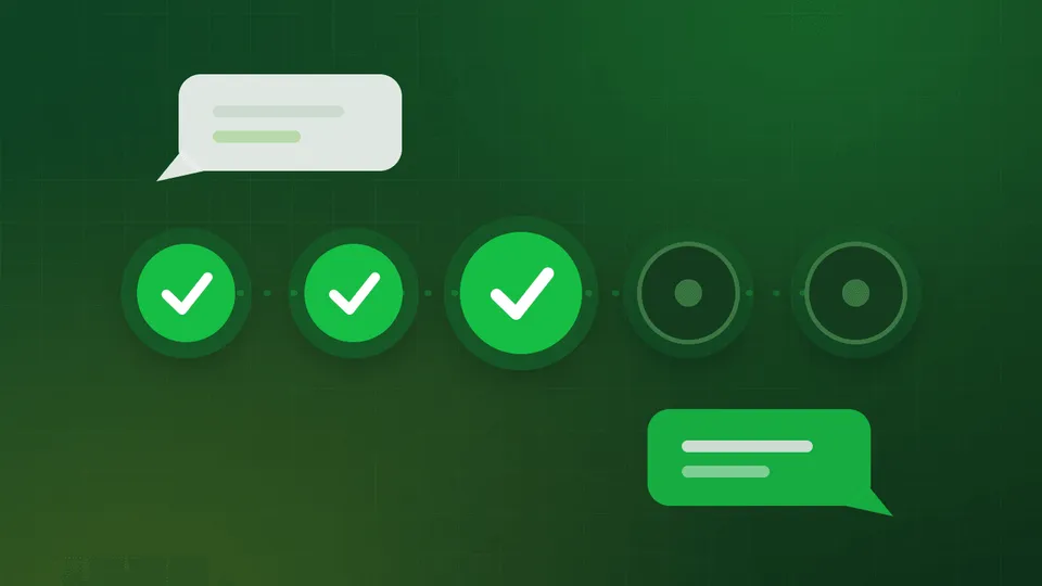 A five-step WhatsApp Business API setup flow with completed checkmarks and chat bubbles