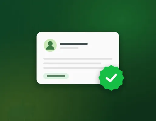 A verified business profile card with a badge showing a checkmark